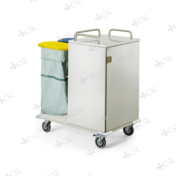 Carrello biancheria 2 sacchi e contenitore chiuso acciaio