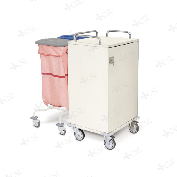 Carrello biancheria 2 sacchi e contenitore chiuso separabile in acciaio verniciato