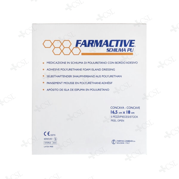Farmactive medicazione schiuma Pu cm 16,5 x 18 cm concava - bordo adesivo